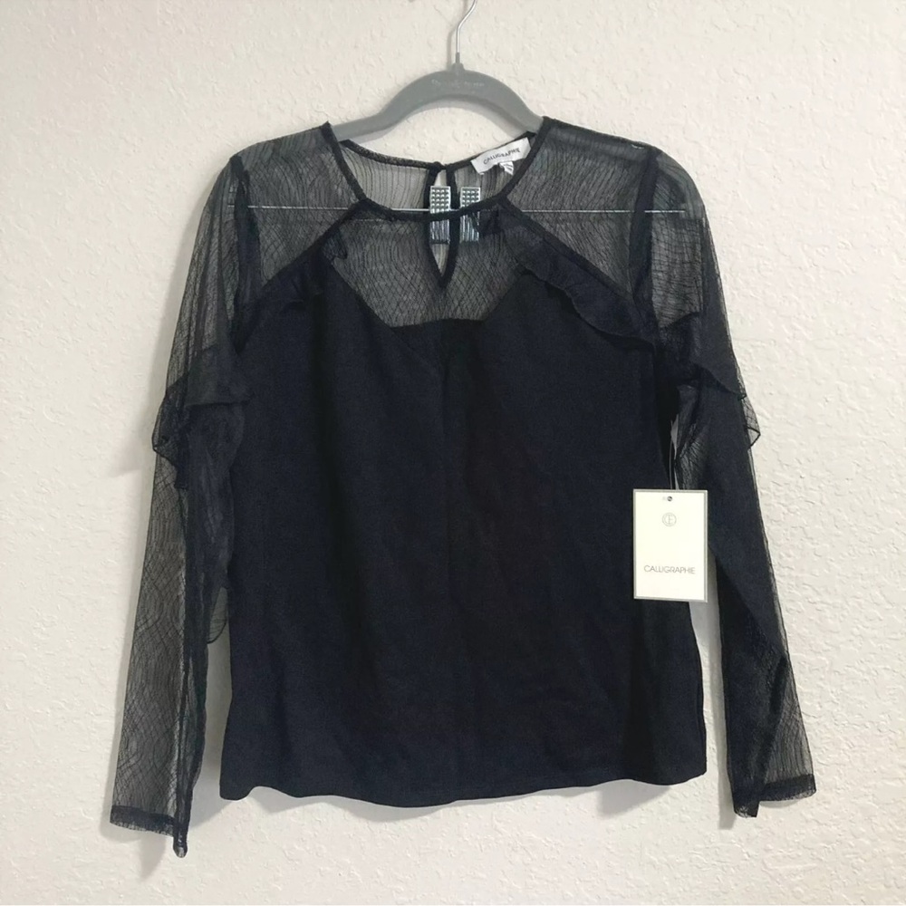Calligraphie Womens Top Long Sleeve Black size M